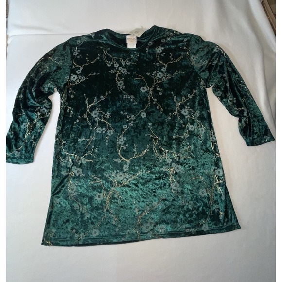 Bentley Tops - TR Bently Floral Blouse & Pant Set Emerald Green Crushed Velvet Size Large New